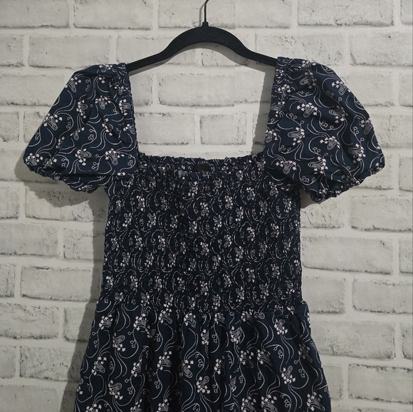 J. Crew Short Sleeve Smocked Dress Navy Starry Swirl Size S‎ - Picture 7 of 11